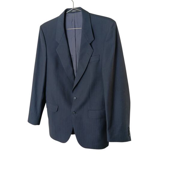 Cecil Gee Navy Blue Blazer Jacket 48 Made in Switzerland Viscose Pinstripe Hole - Picture 7 of 16